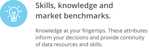 Skills, knowledge and market benchmarks.